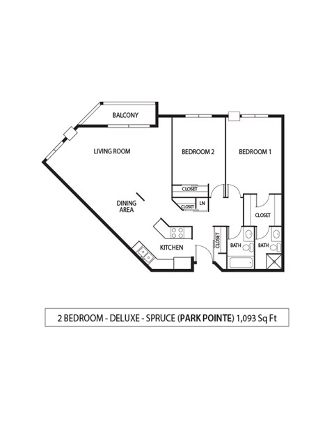 2 Bed 1.75 Bath Floor Plan at Park Pointe, St. Louis Park, MN